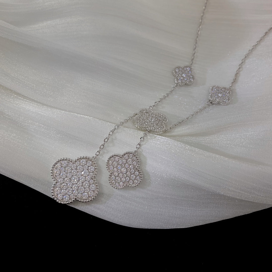 VCA CLOVER 5 MOTIFS SILVER DIAMONDS NECKLACE
