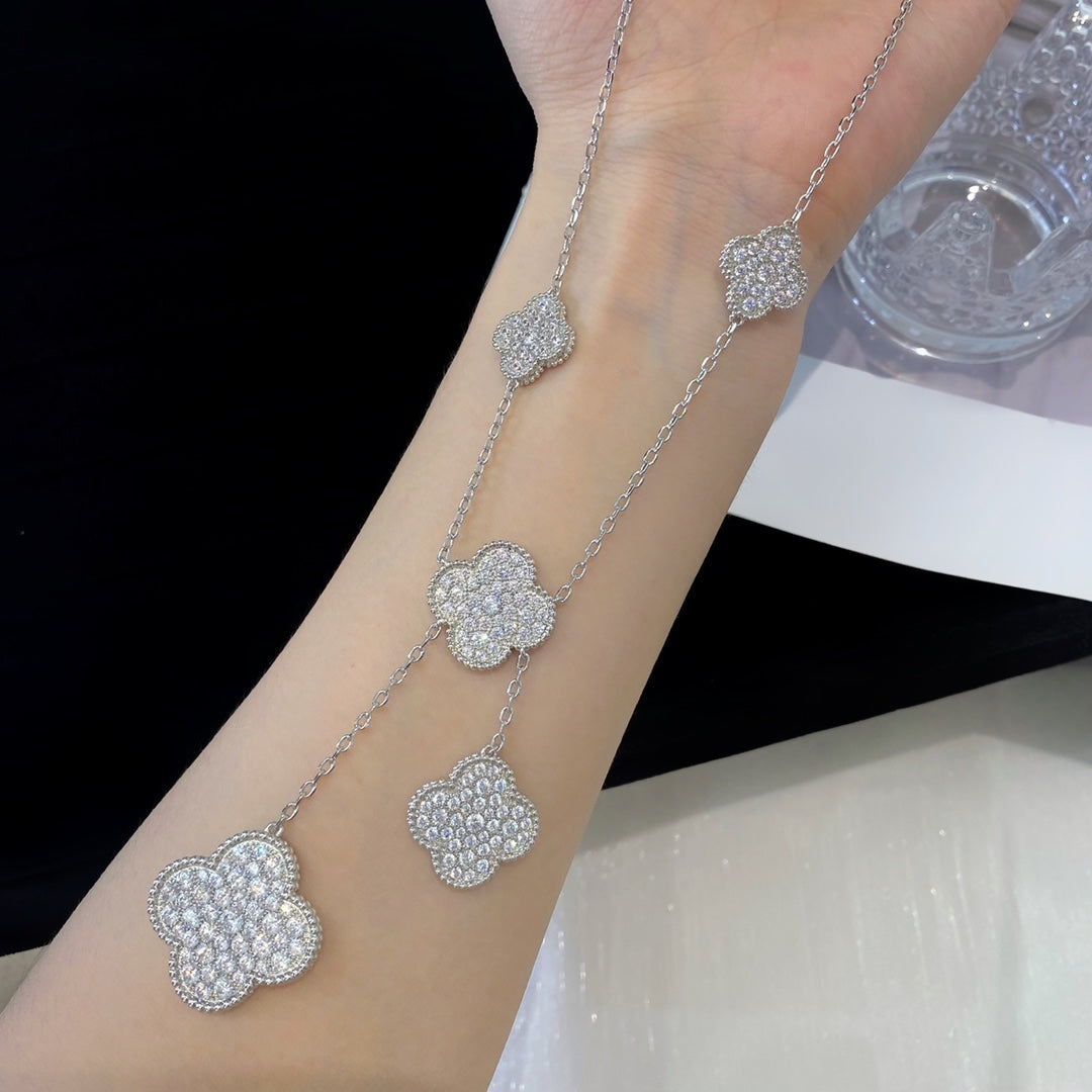 VCA CLOVER 5 MOTIFS SILVER DIAMONDS NECKLACE