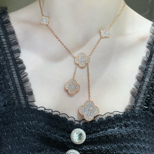 VCA CLOVER 6 MOTIF DIAMOND PAVED NECKLACE