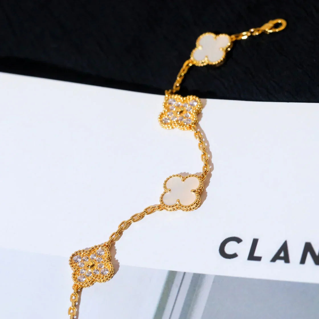 VCA CLOVER WHITE PEARL MOP 5 MOTIF BRACELET COLLECTION