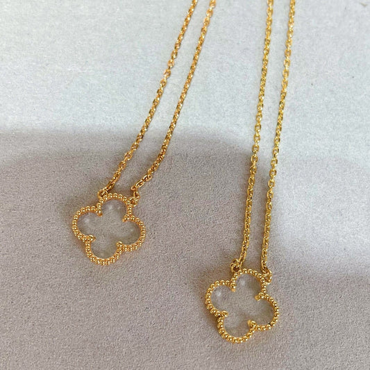VCA CLOVER ROCK CRYSTAL ROSE GOLD NECKLACE