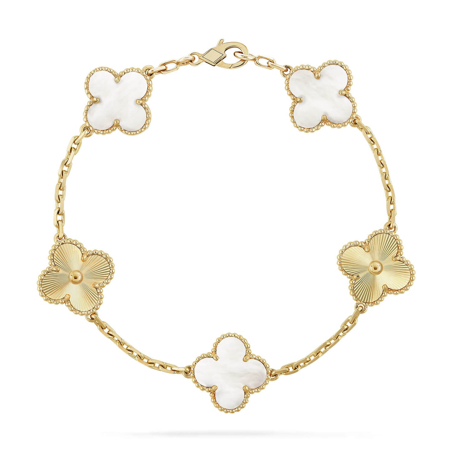 VCA CLOVER WHITE PEARL MOP 5 MOTIF BRACELET COLLECTION