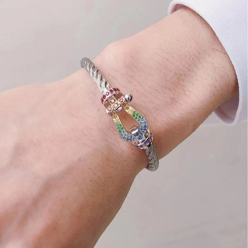 FRED FORCE LARGE HORSESHOE COLORED DIAMOND BRACELET ROSE GOLD