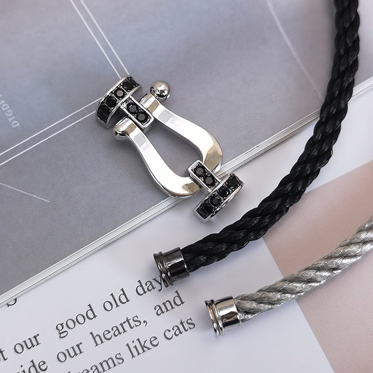 FRED FORCE LARGE HORSESHOE BLACK DIAMOND BRACELET SILVER