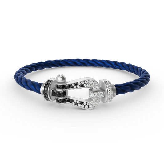 FRED FORCE LARGE HORSESHOE BLACK WHITE DIAMOND BRACELET SILVER