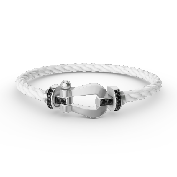 FRED FORCE LARGE HORSESHOE BLACK DIAMOND BRACELET SILVER