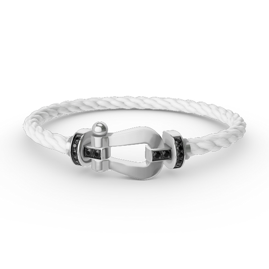 FRED FORCE LARGE HORSESHOE BLACK DIAMOND BRACELET SILVER