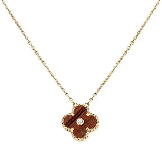 VCA CLOVER 15MM DIAMOND AND YELLOW TIGER'S EYE AGATE necklace