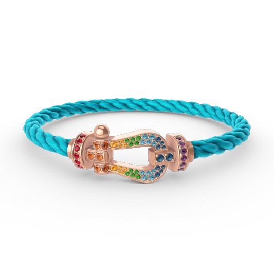 FRED FORCE LARGE HORSESHOE COLORED DIAMOND BRACELET ROSE GOLD