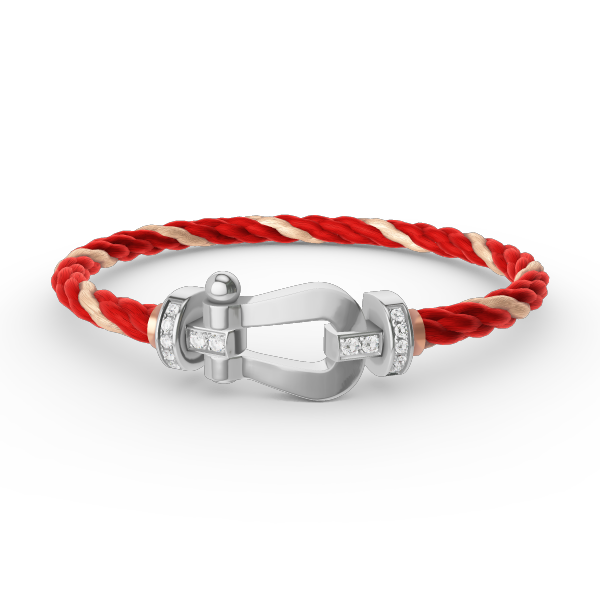 FRED FORCE LARGE HORSESHOE HALF DIAMOND BRACELET SILVER