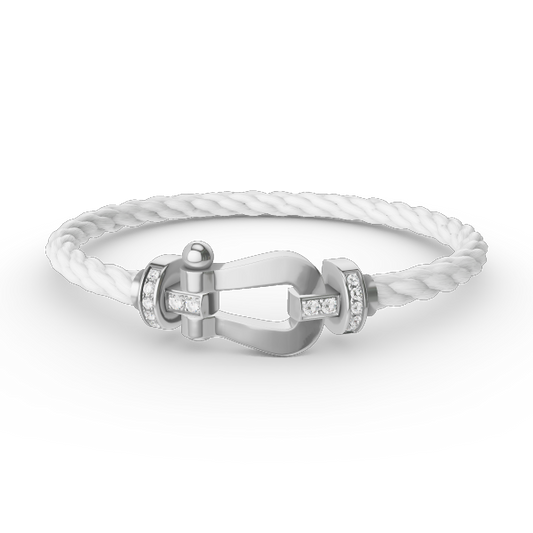 FRED FORCE LARGE HORSESHOE HALF DIAMOND BRACELET SILVER