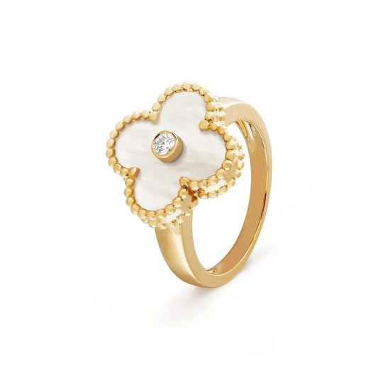 VCA CLOVER PINK MOP RING GOLD DIAMOND